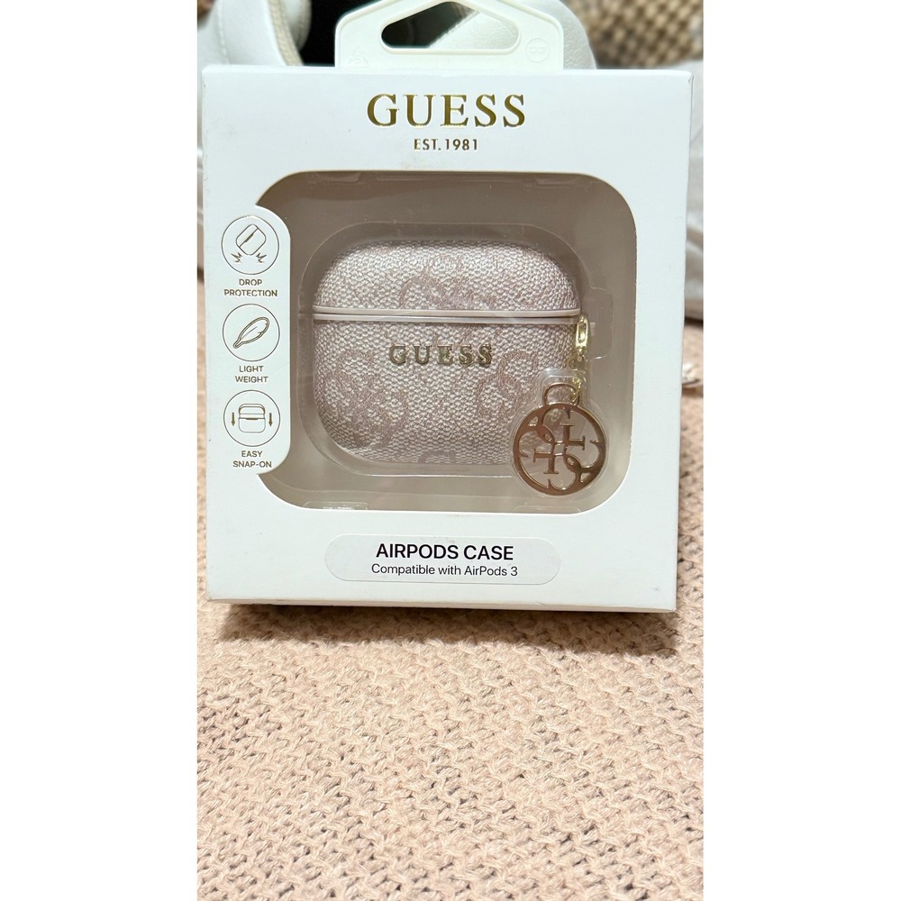 Guess AirPods 3 Case Pink Monogram 4G Logo Protective Cover with Gold Charm